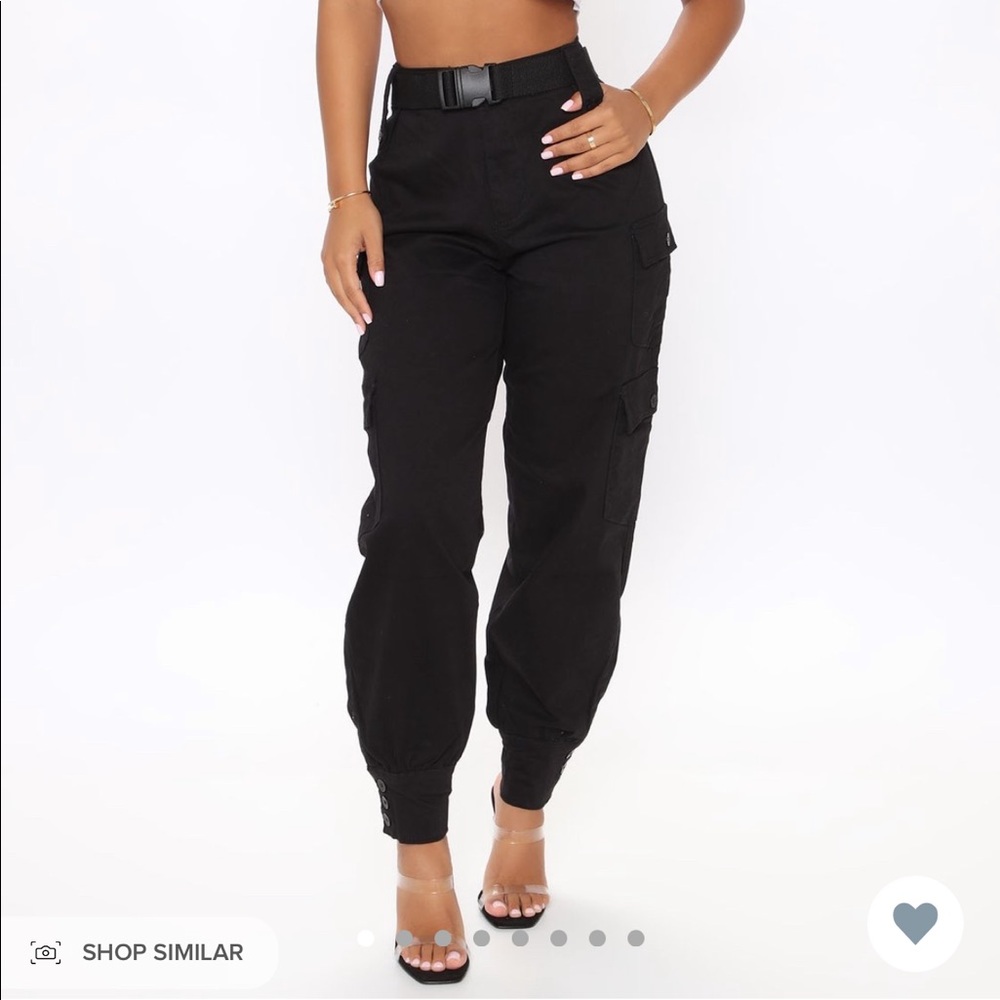 Fashion Nova Buckle Up Babe Cargo Joggers - Black